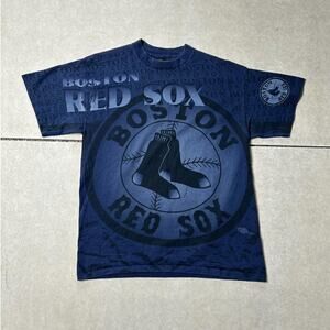 90s Vintage Boston Red Sox Navy AOP T Shirt Size L